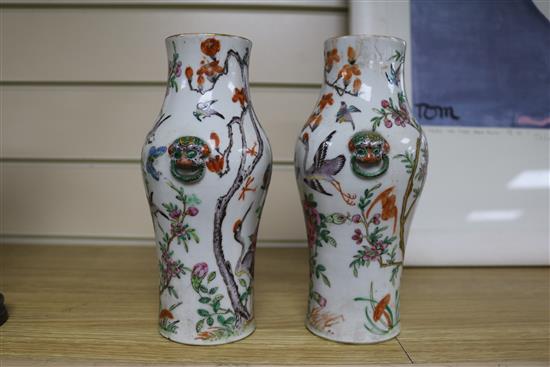A pair of 19th century Chinese famille rose vases height 20cm